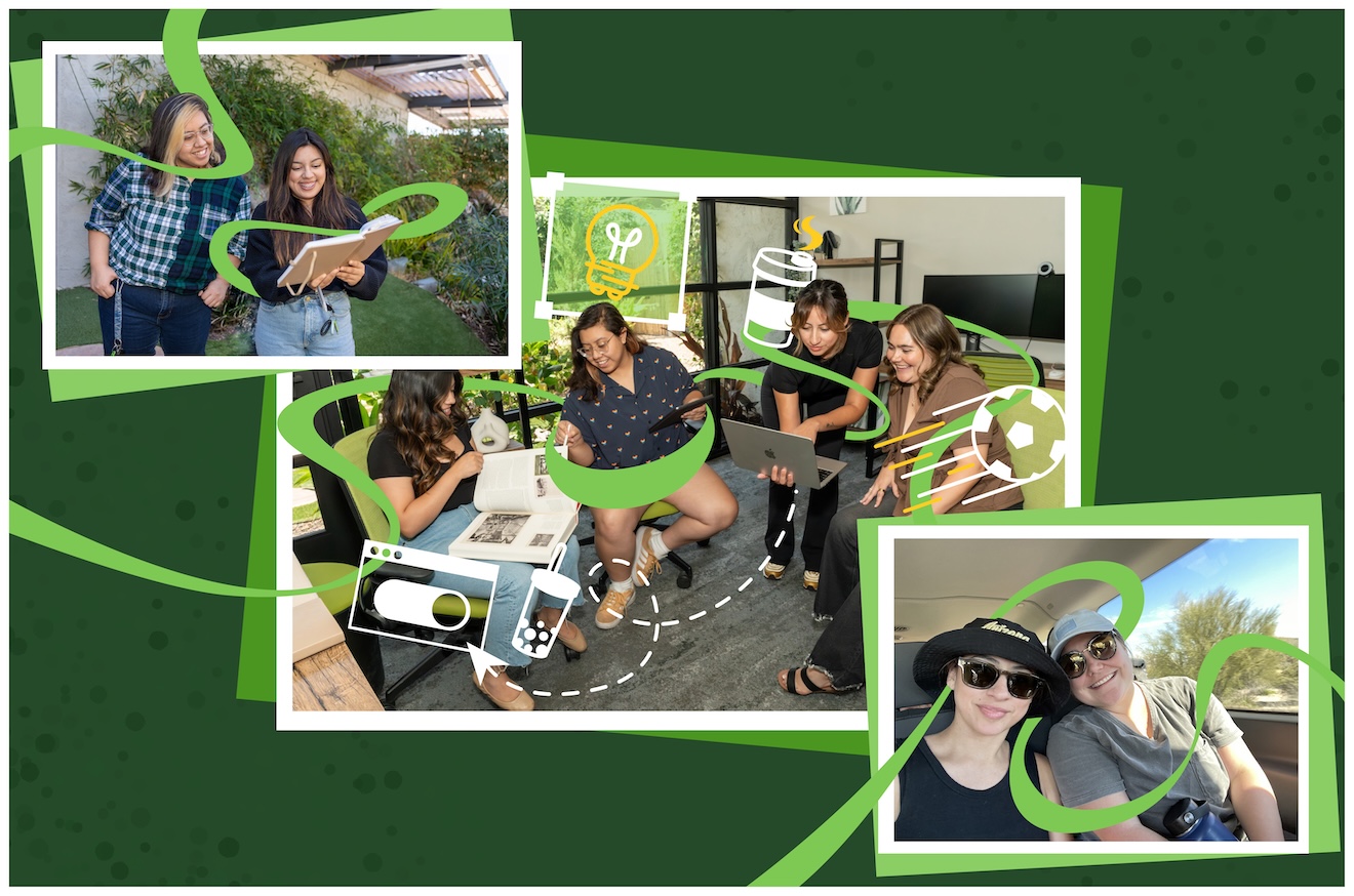 collage of 3 photos left to right photo 1: Jerize and Soliel. Photo 2 is a group photo from left to right: Soliel, Jerize, Genesis, and Lauren. Photo 3 is Genesis and Lauren